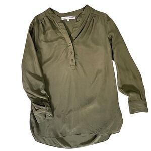Amanda Uprichard Silk Tunic‎ Henley Blouse Olive Green - Size Medium